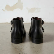 Handcrafted Men's Black Leather Double Monk Boots