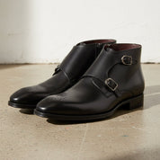 Handcrafted Men's Black Leather Double Monk Boots