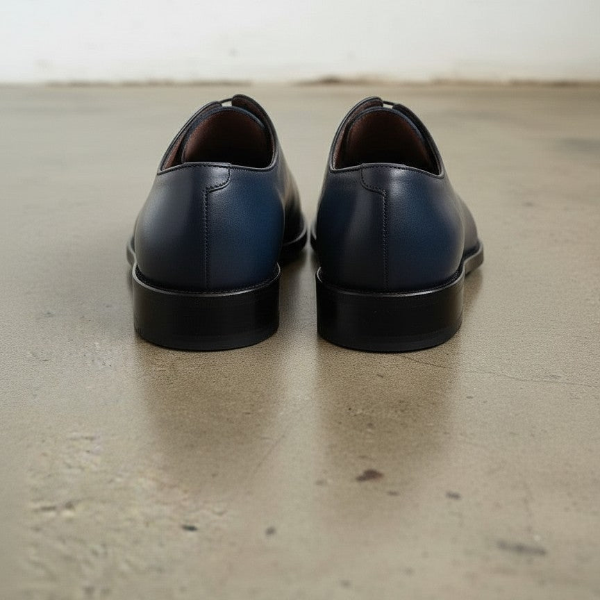 Men's Handmade Blue Whole Cut Oxford Leather Dress Shoes