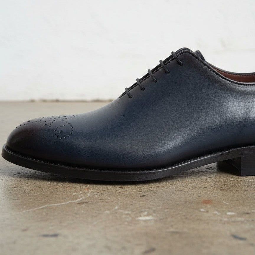 Men's Handmade Blue Whole Cut Oxford Leather Dress Shoes