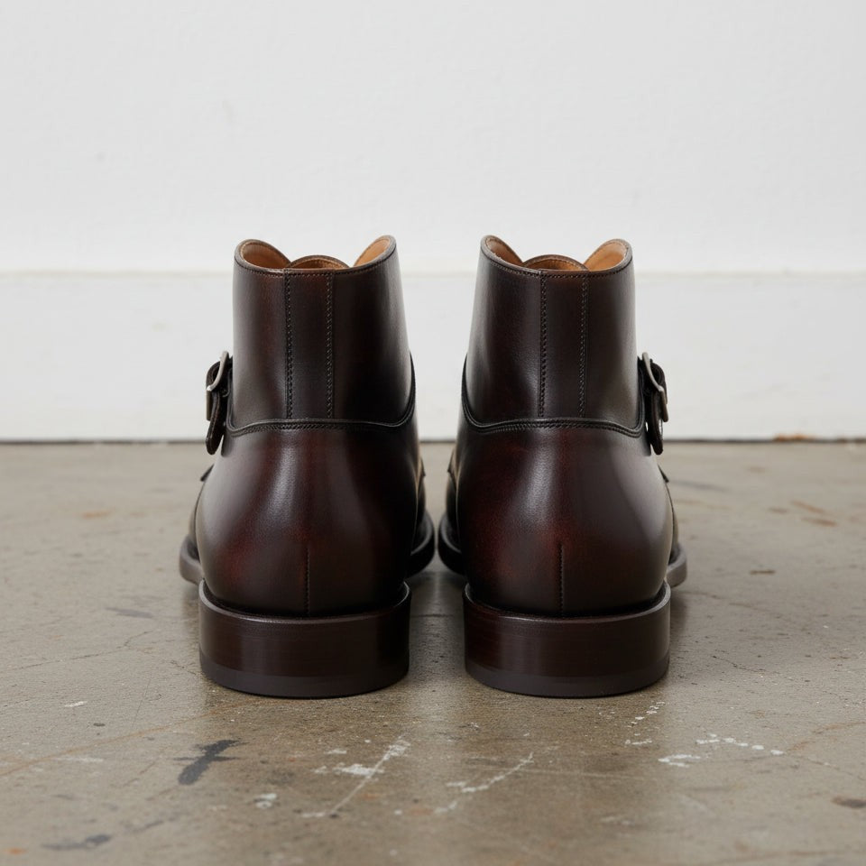Handcrafted Men's Brown Leather Double Monk Strap Boots