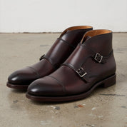 Handcrafted Men's Brown Leather Double Monk Strap Boots