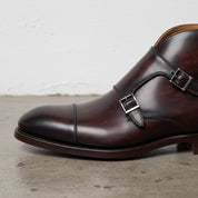 Handcrafted Men's Brown Leather Double Monk Strap Boots
