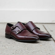 Handcrafted Maroon Double Buckle Monk Shoes