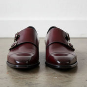 Handcrafted Maroon Double Buckle Monk Shoes