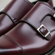 Handcrafted Maroon Double Buckle Monk Shoes
