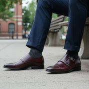 Handcrafted Maroon Double Buckle Monk Shoes