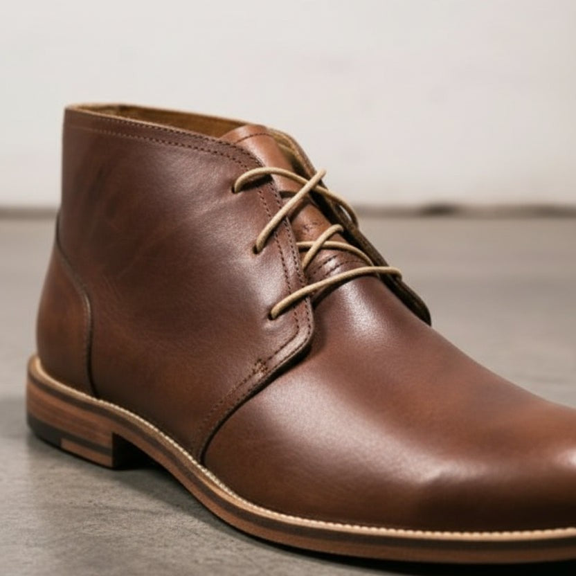 Handmade Antique Brown Leather Chukka Boots for Men