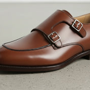 Handmade Men Brown Leather Double Monk Shoes, Monk Office/ Business Shoes