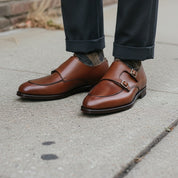 Handmade Men Brown Leather Double Monk Shoes, Monk Office/ Business Shoes