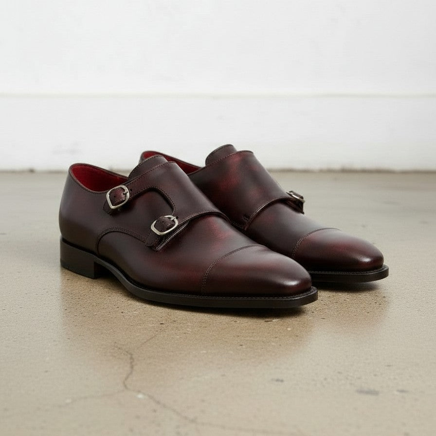 Handmade Brown Double Buckle Oxford Dress Shoes