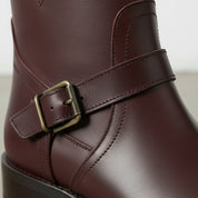 Handmade Women's Burgundy Artisan Moto- Harness Leather Ankle Boots