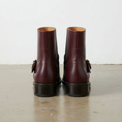 Handmade Women's Burgundy Artisan Moto- Harness Leather Ankle Boots
