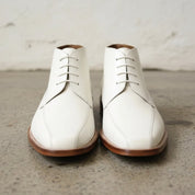 Handcrafted Men's White Leather Chukka Boots with Square Toe