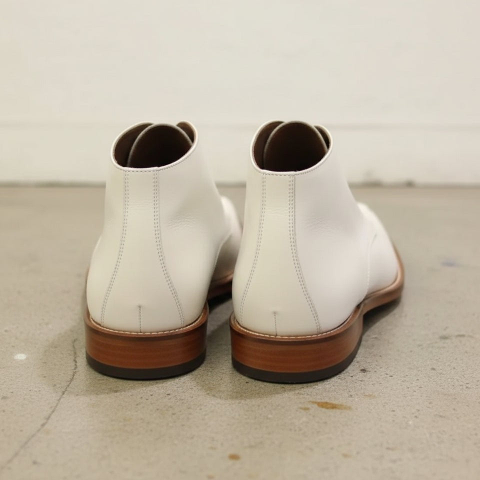 Handcrafted Men's White Leather Chukka Boots with Square Toe