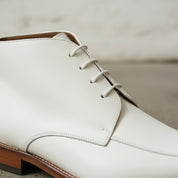 Handcrafted Men's White Leather Chukka Boots with Square Toe