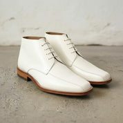Handcrafted Men's White Leather Chukka Boots with Square Toe