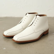 Handcrafted Men's White Leather Chukka Boots with Square Toe