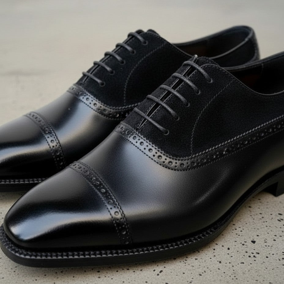 Handmade Mens Suede and Leather Shoes Men Leather Oxford Shoes, Men Shoes