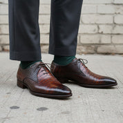 Handcrafted Men's Crocodile Leather Lace-Up Dress Shoes