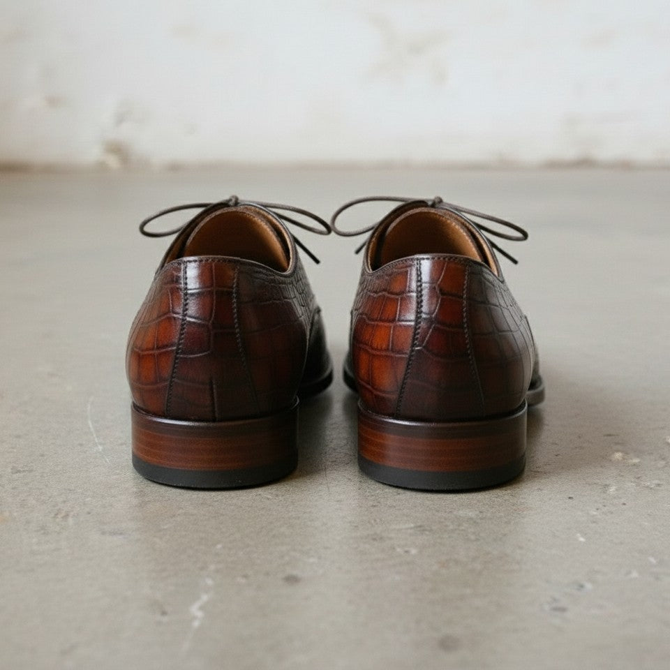 Handcrafted Men's Crocodile Leather Lace-Up Dress Shoes