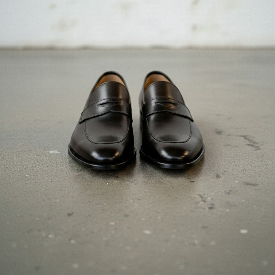 Men's Handmade Black Leather Slip-on Loafers