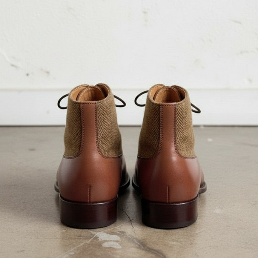 Men's Brown Tweed Fabric Lace-Up Dress Boots