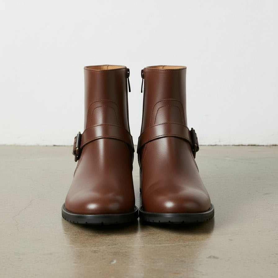 Women's Handmade Brown Artisan Moto- Harness Leather Ankle Boots