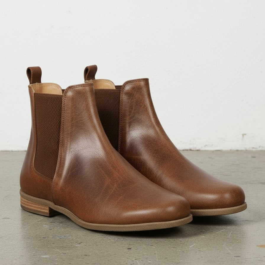 Women's Handmade Brown Leather Chelsea Boots
