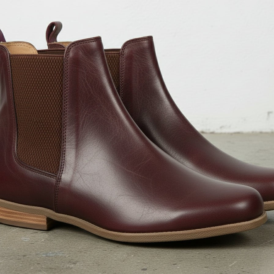 Women's Handmade Burgundy Leather Chelsea Boots