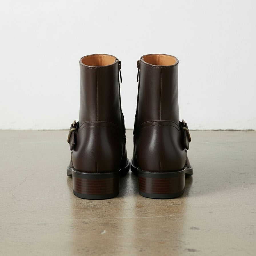Women's Handmade Dark-Brown Artisan Moto- Harness Leather Ankle Boots