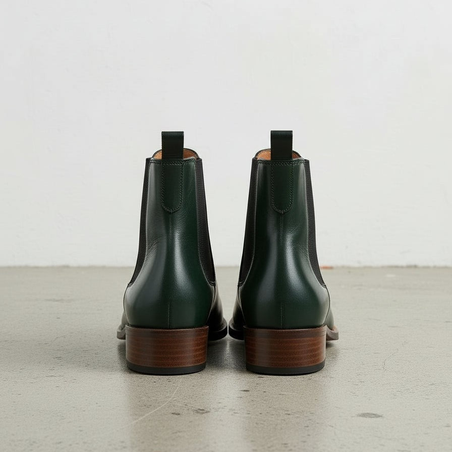 Women’s Handmade Dark Green Leather Ankle Chelsea Boots