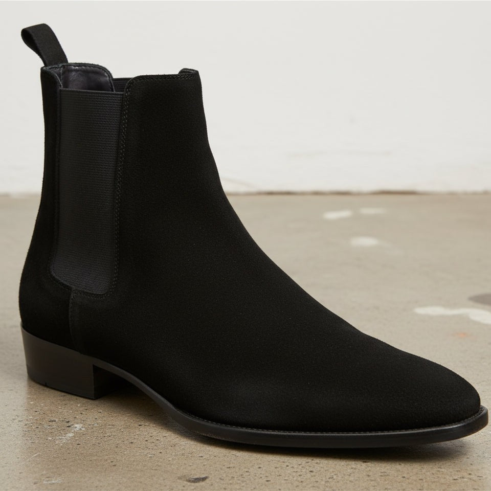 Handmade Men's Black Suede Chelsea Boots, Men Rock Style Suede Ankle Boot
