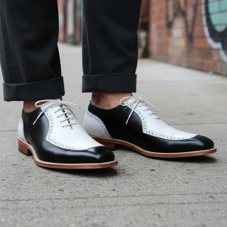 Handmade Two Tone Formal Spectator Shoes, Dress Shoes For Men