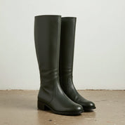 Women’s Handmade Leather Riding Boots – Dark Green Knee-High Design