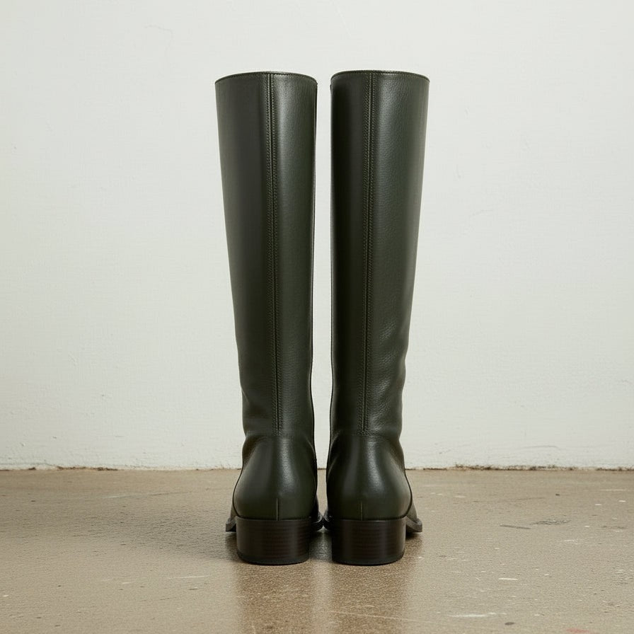Women’s Handmade Leather Riding Boots – Dark Green Knee-High Design