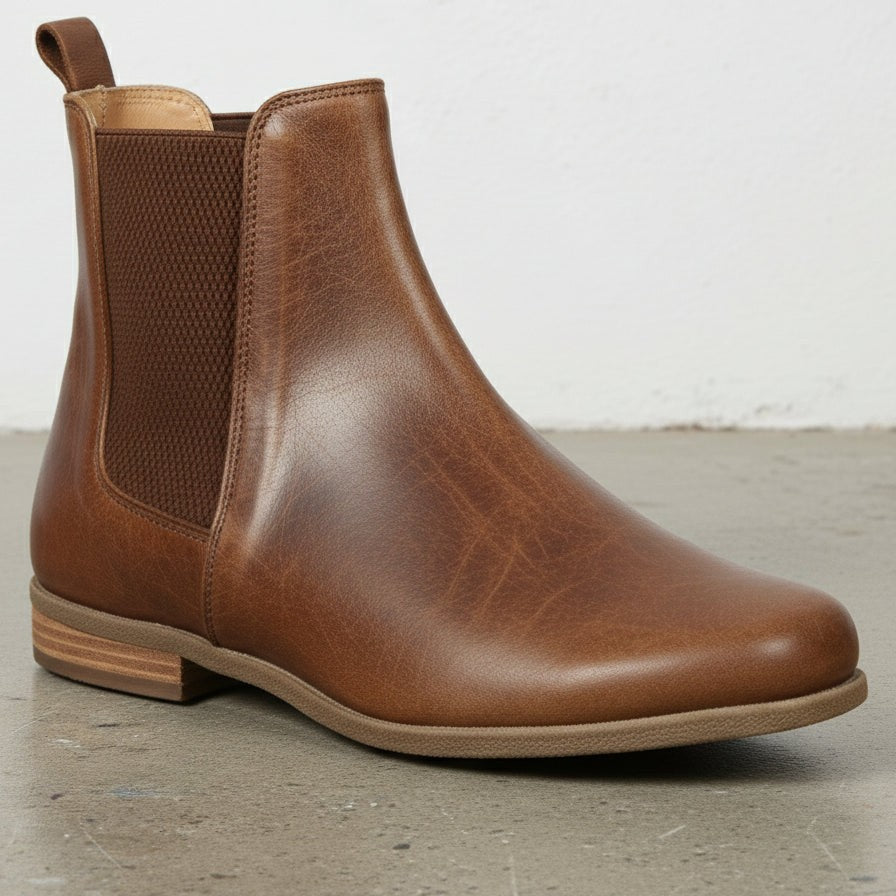 Women's Cognac Brown Leather Chelsea Boots