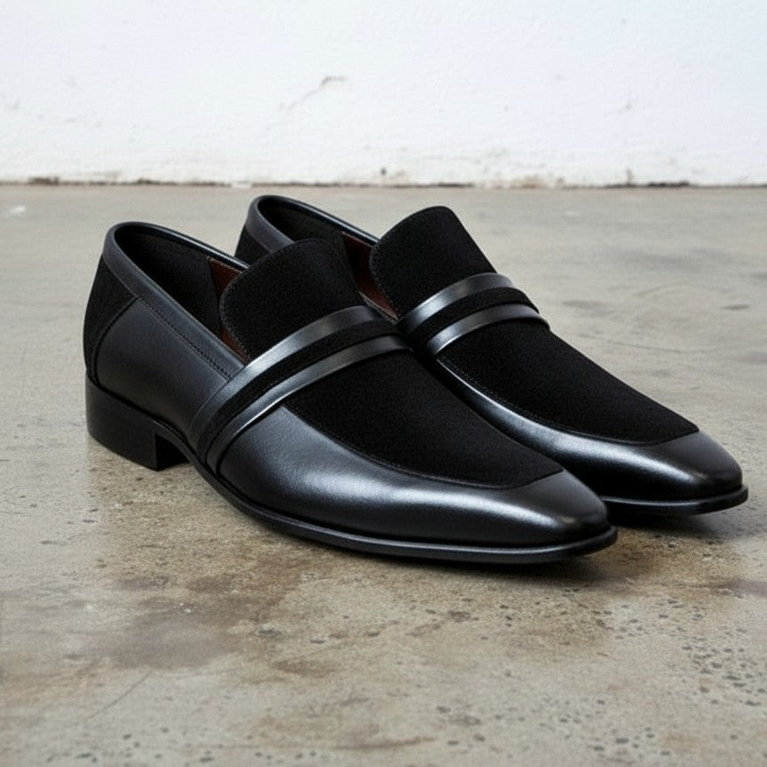 Men's Black Plain-Toe Leather Loafers — Herston - US 6 / D