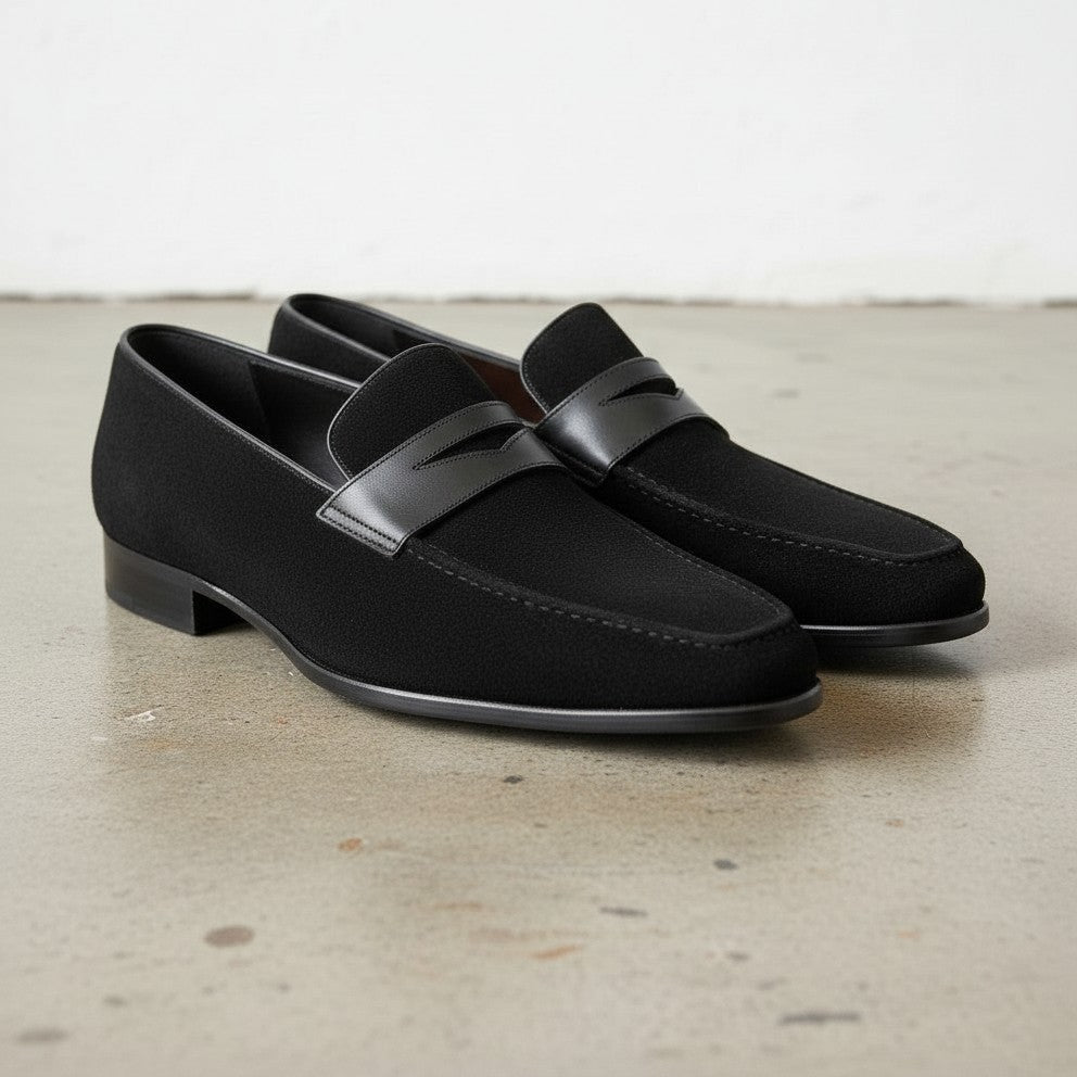 Men Formal Black Leather Shoes, Black Suede Moccasins Shoes