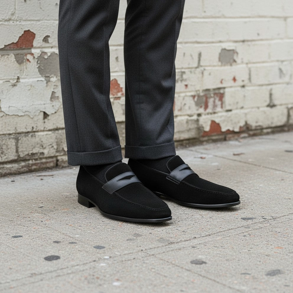 Men Formal Black Leather Shoes, Black Suede Moccasins Shoes