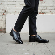 Handmade Mens Black Alligator Shoes, Men Crocodile Embossed Dress Shoes