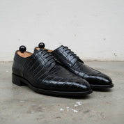 Handmade Mens Black Alligator Shoes, Men Crocodile Embossed Dress Shoes