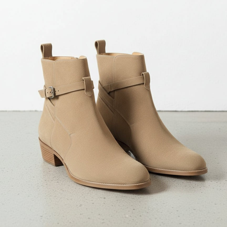 Handcrafted Beige Suede Ankle Boot for Men