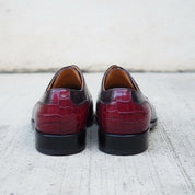 Handmade Men's Derby Lace Up Crocodile Texture Leather Round Toe Dress Shoe