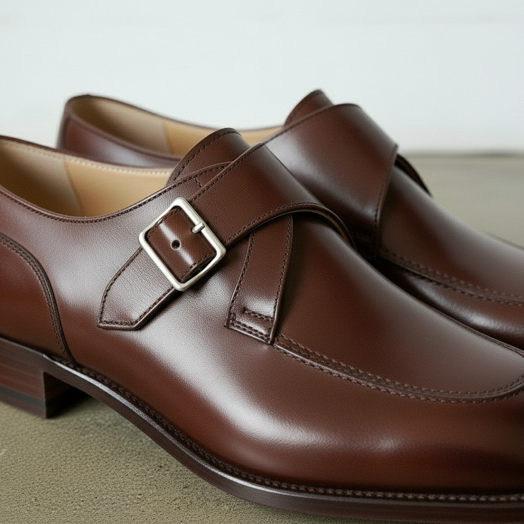 Men's Brown Monk Strap Leather Dress Shoes