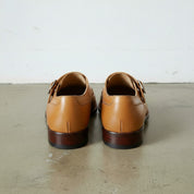 Men's Tan Apron-Toe Leather Monk Strap Shoes