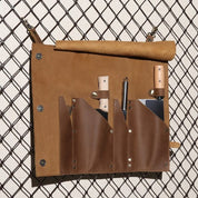 Full Grain Leather Knife Storage Roll Bag