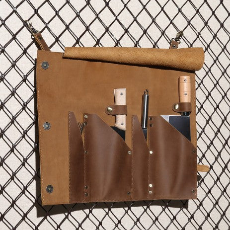 Full Grain Leather Knife Storage Roll Bag
