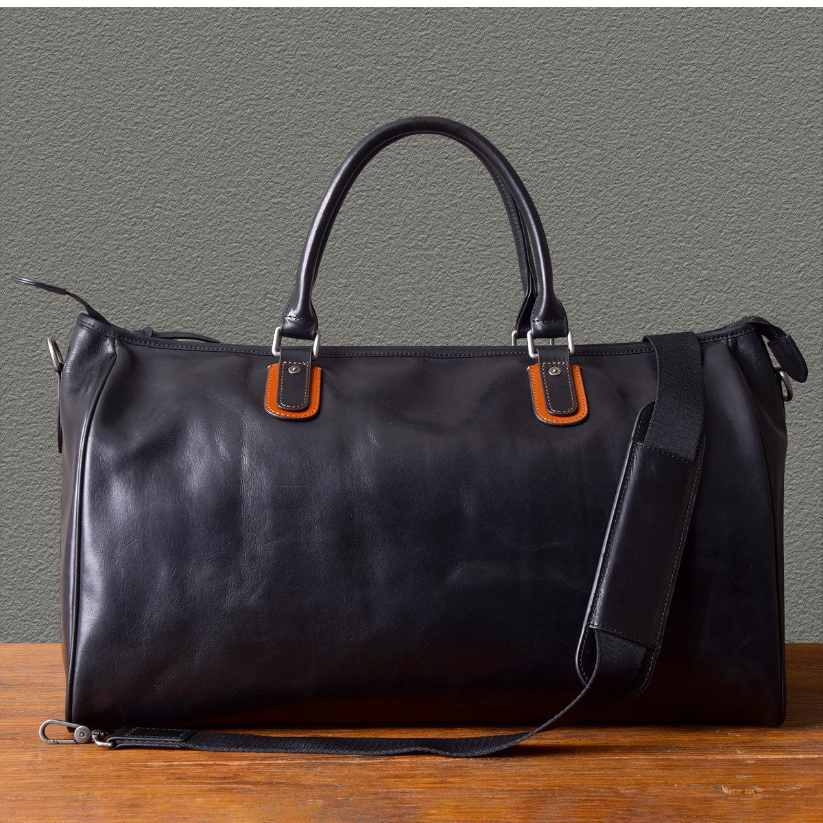 Men's Black Leather Duffel Bag