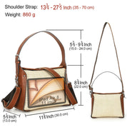Women's Leather Trim Woven Straw Crossbody Shoulder Bag